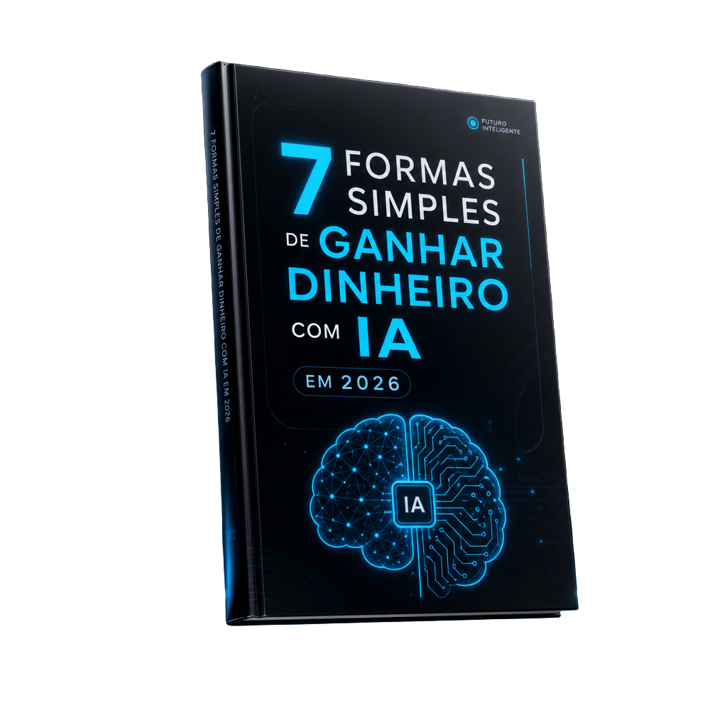 Mockup 3D do e-book 7 Formas Simples de Ganhar Dinheiro com IA em 2026